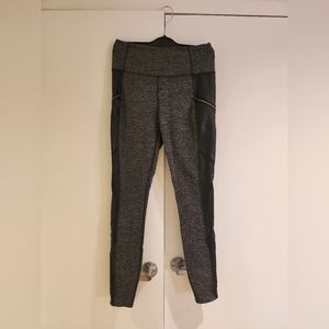 Athleta leggings - Grey and black with leather inlays